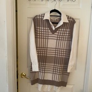 Max Studio - Sweater Dress - Tan White Checkered - Like New - Size Medium